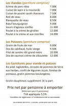 Menu L’auberge des petits - les viandes et poissons