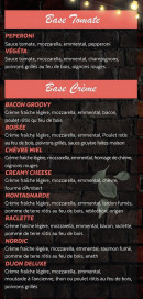 Carte et menu de Pizz 'n Fries Au Feu De Bois à Saint Priest — Les pizzas base tomate, base crème