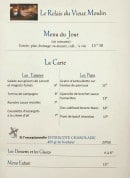 Carte et menu de Le relais du Vieux Moulin à Deux-Grosnes  — Menu du jour et la carte