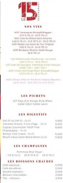 Menu Le 15 - les vins et digéstifs,..