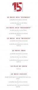 Menu Le 15 - Les menus