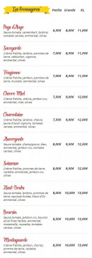 Carte et menu de Rémi et nanie pizz’ à Frotey les Vesoul — Les pizzas fromages
