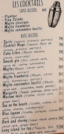 Menu Le tchin'e - Les cocktails