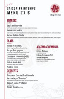 Carte et menu de Auberge de la Vigne à Saint Romain Sous Gourdon — Le menu 27€