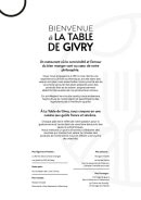 Menu La Table De Givry - Les informations