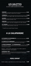 Carte et menu de Crêperie Les Ardoisieres à Saint Aubin de Locquenay — Les galettes suite, tapas et menu enfant