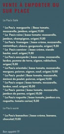Menu La Pau's Café - plats a emporter et sur place