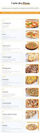 Menu La Toscane - La carte des pizzas