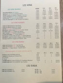 Carte et menu de Brasserie Pizzeria Le Zinc à Bassens — Les vins