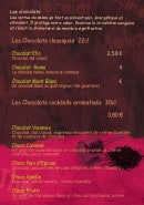 Menu Ello Café - Les chocolats