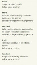 Menu La Charrette du Potager - Exemple de menu journalier