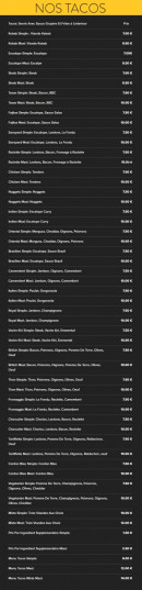 Menu Allo tacos Allo pizza - Tacos