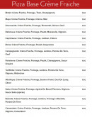 Menu Allo tacos Allo pizza - Pizzas bases crème