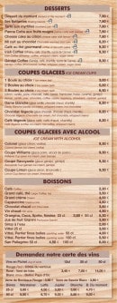 Menu Le grand cocor - Les desserts, coupes glacées, boissons et vins