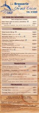 Menu Le grand cocor - Les plats et fromages