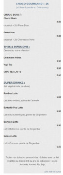 Menu Floe - Thés et super brinks