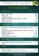 Carte et menu de Chalet La Tuviere Bike Inn à Jarrier — Les tarifs restauration