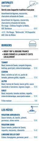 Menu Tummy - les antipasti, burgers et pates