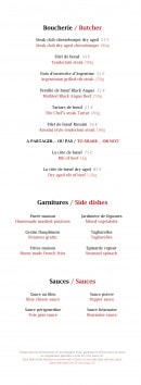 Carte et menu de Club 72 à Saint Martin de Belleville — Boucherie, garnitures et sauces