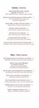 Carte et menu de Club 72 à Saint Martin de Belleville — Entrées et plats