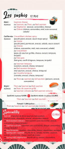 Menu Le Red - sushis et spécialités