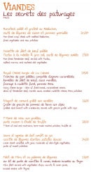 Menu La Cabane - les viandes