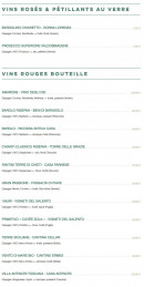 Menu L'Osteria - Les vins rosés et pétillants au verre, vins rouges bouteille