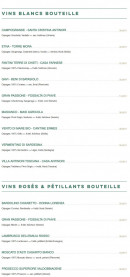 Menu L'Osteria - Les vins blancs et pétillants bouteille