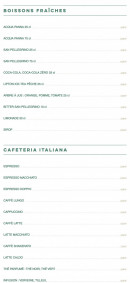 Menu L'Osteria - Les boissons fraîches, cafeteria italiana