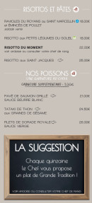 Menu La Brasserie Gourmande - Les pates, poissons et suggestions,...