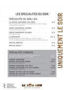 Menu Le Bon Lieu - Les specialités du soir