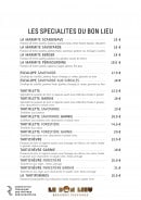 Menu Le Bon Lieu - Les specialités