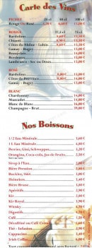 Menu Le Napoli - les vins et boissons 