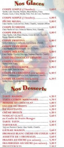 Menu Le Napoli - les glaces et desserts