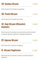 Menu New Delhi - Spécialités biryani