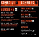 Menu The Roster - Les burgers, small burger, hot dog...