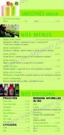 Menu Urban Food - Les smoothies, les menus et boissons