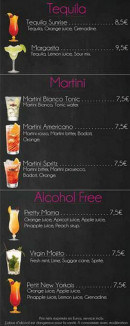 Menu Le Tavaillon - Les tequila, martini et alcool free