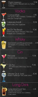 Menu Le Tavaillon - Les vodkas, whisky et long drinks