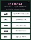 Menu Le Local - Les spécialités du soir hebdomadaire