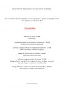 Menu Le vieux logis - entrées