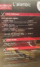 Menu L'alambic - Côté fraîcheurs, océan et boucher  