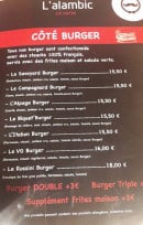 Menu L'alambic - Côté burgers