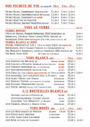 Menu La Diligence - Les vins