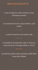 Carte et menu de Restaurant de la place Thairy à Saint Julien en Genevois — Le menu à 41€