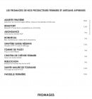 Menu La Folie Douce - les fromages