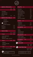 Menu Bodega - Les bières, vins, rhums...