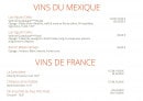 Menu Adelita - Vins du mexique, france