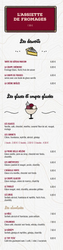 Menu La cremerie du glacier - Désserts et glaces