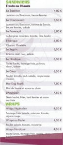 Menu Le Little - Les sandwiches et wraps